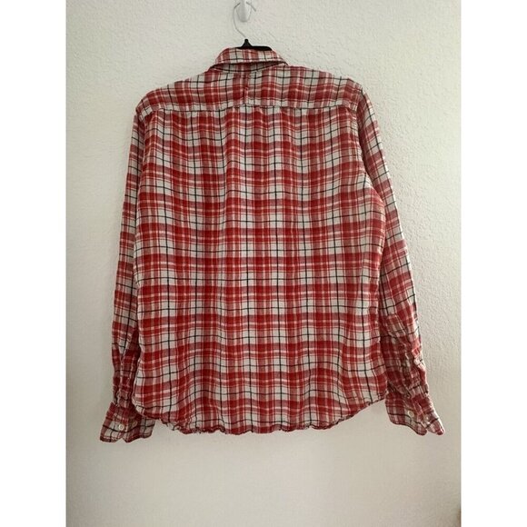 Banana Republic Men's Red Plaid Shirt 100% Linen Camden Fit Sz. M Cowboy Cottage - Picture 2 of 9